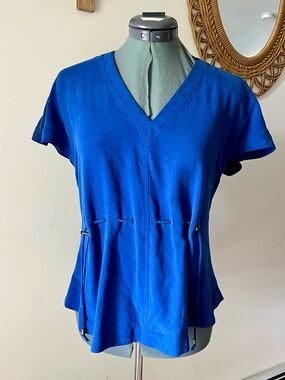 Derek Lam 10 Crosby 100% Silk Cobalt Blue Drawstring Waist Blouse Petite